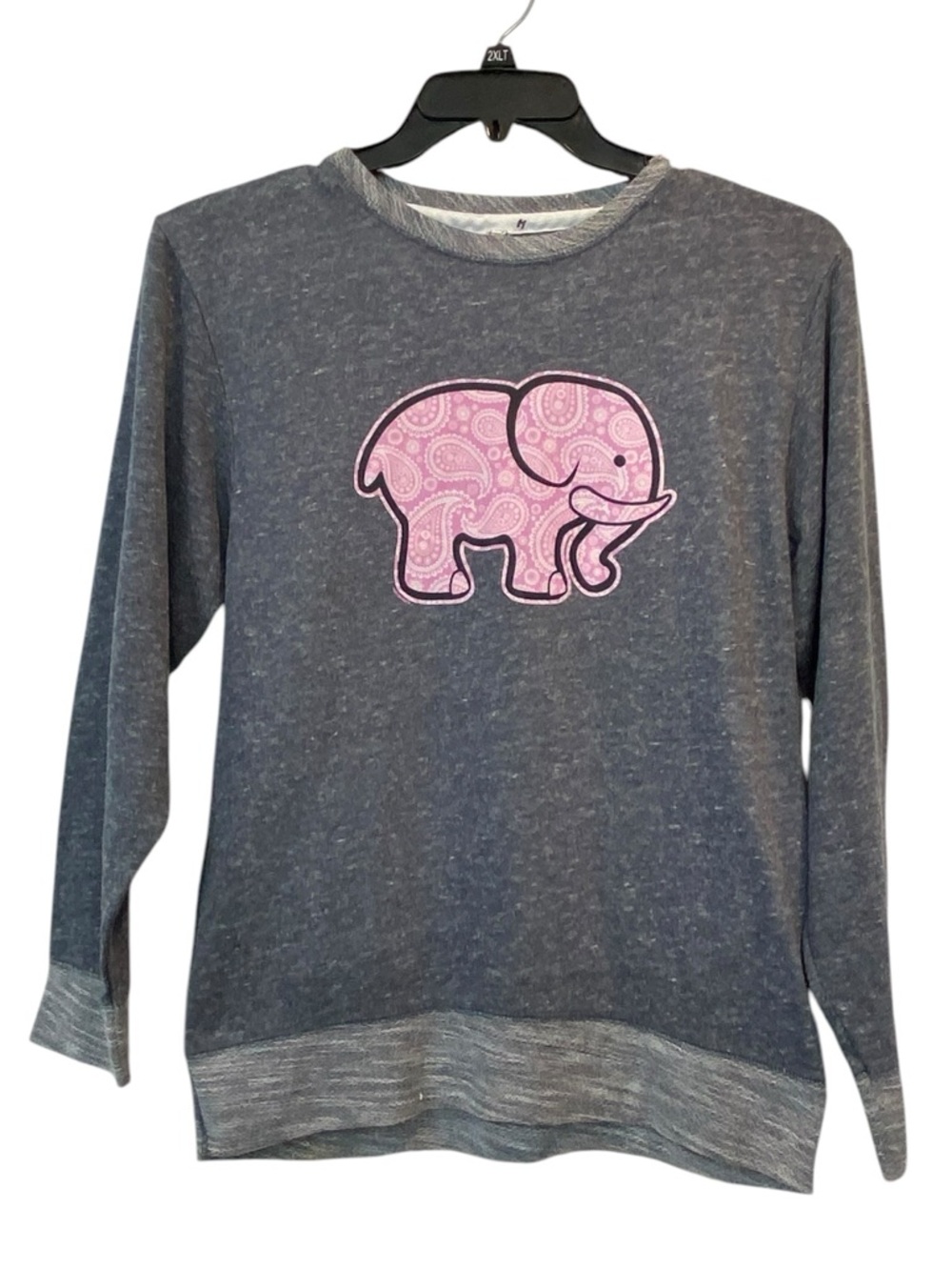 LAT  LIVE AND TELL Women's Small Heather Gray Sweatshirt Pink Elephant Applique